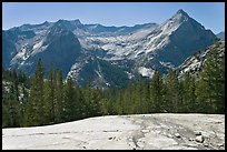 Granite slab, Langille Peak and the Citadel above Le Conte Canyon. Kings Canyon National Park, California, USA.