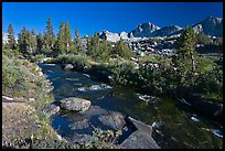 Stream and Mt Giraud chain, Lower Dusy basin. Kings Canyon National Park, California, USA.