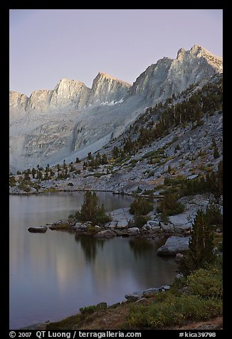 Lake and Mt Giraud at dusk, Lower Dusy basin. Kings Canyon National Park, California, USA.