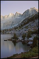 Lake and Mt Giraud at dusk, Lower Dusy basin. Kings Canyon National Park, California, USA.