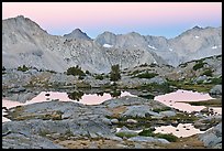 Alpine lakes and mountain range at dawn, Dusy Basin. Kings Canyon National Park, California, USA.