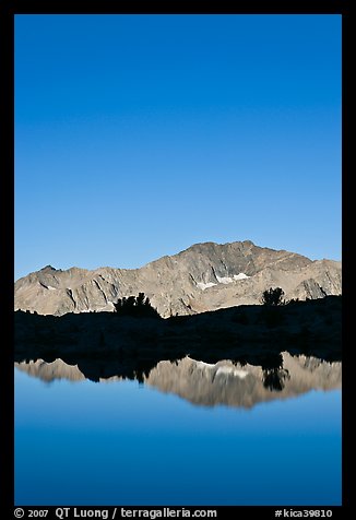 Peak reflections, early morning, Dusy Basin. Kings Canyon National Park, California, USA.