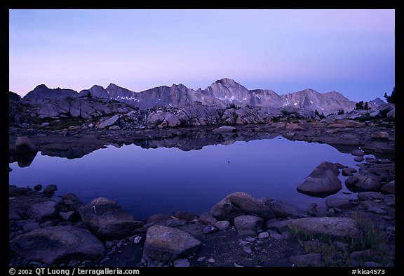 Pond in Dusy Basin and Mt Giraud, dawn. Kings Canyon National Park, California, USA.