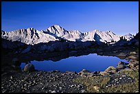 Pond in Dusy Basin and Mt Giraud, early morning. Kings Canyon National Park, California, USA.