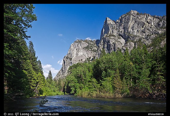 Granite cliffs raising above South Forks of the Kings River. Kings Canyon National Park, California, USA.