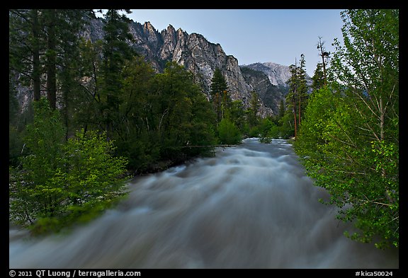South Forks of the Kings River flowing at dusk. Kings Canyon National Park, California, USA.