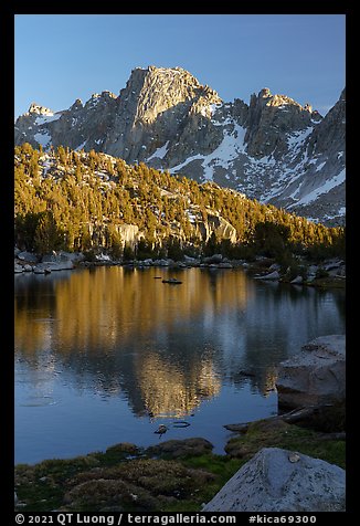 Peak reflected in Kearsarge Lake, evening. Kings Canyon National Park (color)