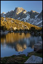 Peak reflected in Kearsarge Lake, evening. Kings Canyon National Park ( color)