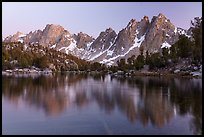 Kearsarge Pinnacles mirorred in Kearsarge Lakes, dusk. Kings Canyon National Park ( color)