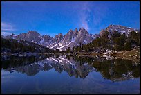 Kearsarge Pinnacles and Kearsarge Lakes at dawn with stars. Kings Canyon National Park ( color)