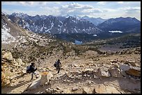 Women hikers descend trail from Kearsarge Pass. Kings Canyon National Park ( color)