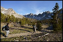 Women Backpackers approaching Kearsarge Pinnacles. Kings Canyon National Park ( color)