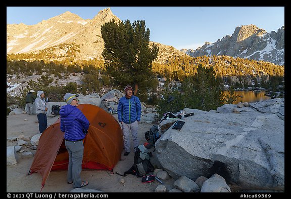 Backpacking camp near Kearsarge Lakes. Kings Canyon National Park, California, USA.