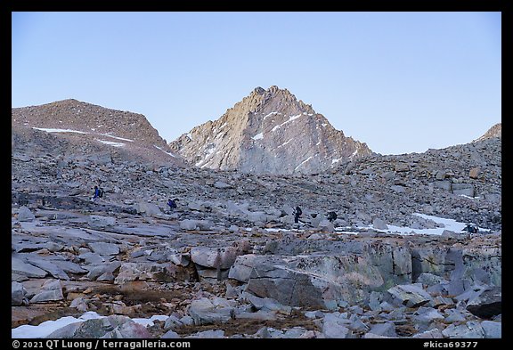 Group hiking Pacific Crest Trail below Forester Pass, Kings Canyon National Park. California