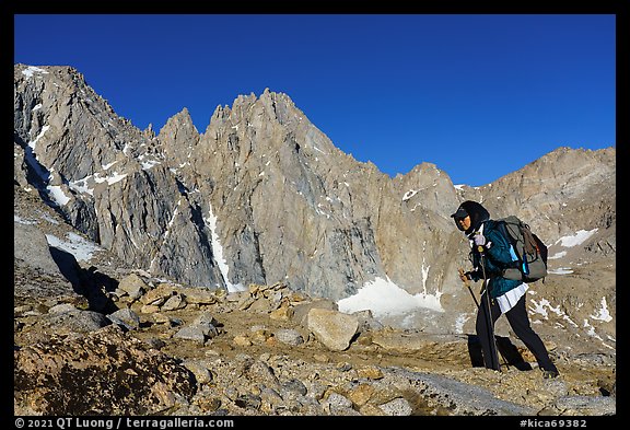 Backpacker on the John Muir Trail below Forester Pass, Kings Canyon National Park. California