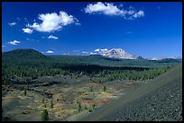 Cinder cone, painted dunes, and Lassen Peak, morning. Lassen Volcanic National Park, California, USA.