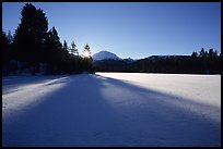 Frozen Manzanita Lake, winter sunrise. Lassen Volcanic National Park ( color)