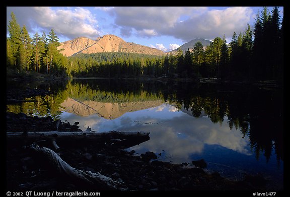 Reflection lake and Chaos Crags, sunset. Lassen Volcanic National Park (color)