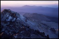 Summit of Lassen Peak with volcanic formations, sunset. Lassen Volcanic National Park, California, USA. (color)