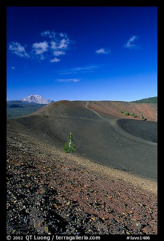 Barren cinder slopes in cone. Lassen Volcanic National Park, California, USA.