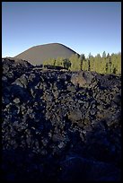 Fantastic lava beds and cinder cone, sunrise. Lassen Volcanic National Park, California, USA.