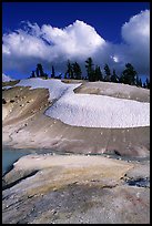 Colorful deposits in Bumpass Hell thermal area, early summer. Lassen Volcanic National Park, California, USA.