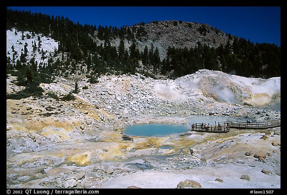 Colorful deposits and turquoise pool in Bumpass Hell thermal area. Lassen Volcanic National Park (color)