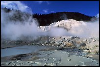 Mud cauldrons and fumeroles in Bumpass Hell thermal area. Lassen Volcanic National Park, California, USA.