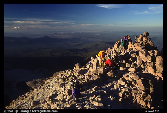 Hikers on Summit of Lassen Peak. Lassen Volcanic National Park (color)