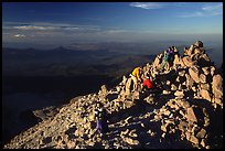 Hikers on Summit of Lassen Peak. Lassen Volcanic National Park, California, USA.