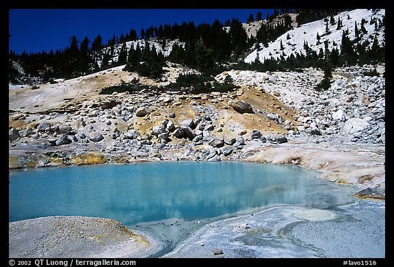 Turquoise pool in Bumpass Hell thermal area. Lassen Volcanic National Park, California, USA.