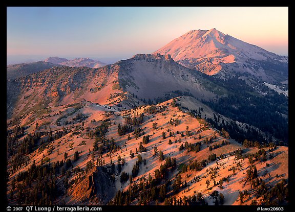 Chain of peaks leading to Lassen Peak, sunset. Lassen Volcanic National Park (color)