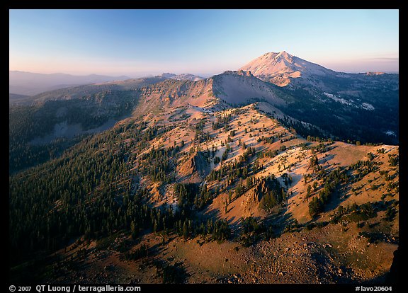 Chain of mountains around Lassen Peak, late afternoon. Lassen Volcanic National Park, California, USA.