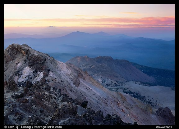 Summit of Lassen Peak at dusk. Lassen Volcanic National Park, California, USA.