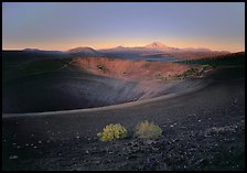 Sagebrush bushes, Cinder cone rim, and Lassen Peak, sunrise. Lassen Volcanic National Park ( color)