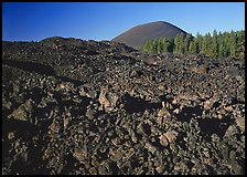 Fantastic lava beds and cinder cone, early morning. Lassen Volcanic National Park, California, USA.