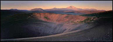 Cinder cone and Lassen Peak at dawn. Lassen Volcanic National Park (Panoramic color)