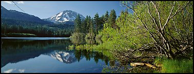 Lassen Peak reflections in the spring. Lassen Volcanic National Park, California, USA.