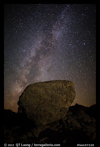 Glacial erratic boulder and Milky Way. Lassen Volcanic National Park (color)