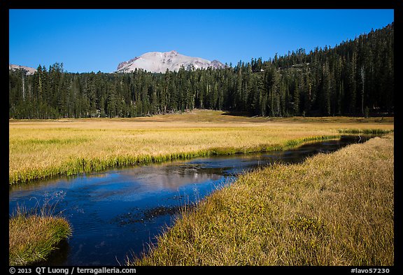 Upper Meadow and Lassen Peak, late summer. Lassen Volcanic National Park, California, USA.