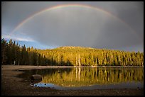 Stormy sky and rainbow, Juniper Lake. Lassen Volcanic National Park, California, USA.