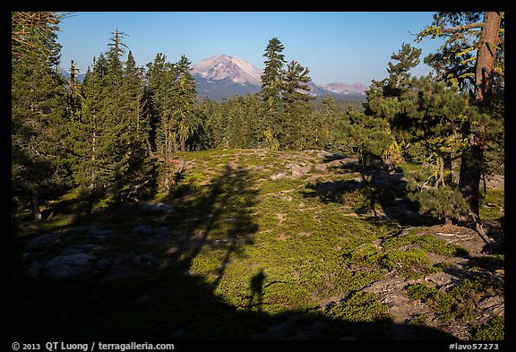 Lassen Peak from Inspiration Point with photographer shadow. Lassen Volcanic National Park, California, USA.