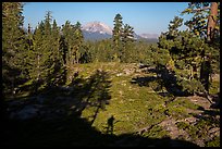 Lassen Peak from Inspiration Point with photographer shadow. Lassen Volcanic National Park, California, USA.