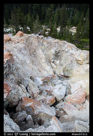 Colorful rocks in steam vent, Devils Kitchen. Lassen Volcanic National Park, California, USA.