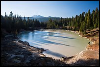 Boiling Springs Lake with long shadows in late afternoon. Lassen Volcanic National Park, California, USA.