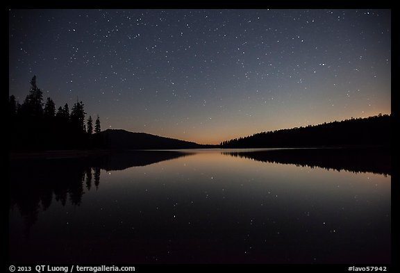 Juniper Lake at night after moonset. Lassen Volcanic National Park, California, USA.