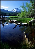 Manzanita Lake and Mount Lassen, morning spring. Lassen Volcanic National Park, California, USA.