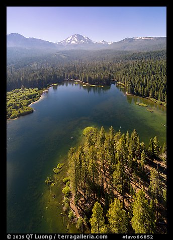 Aerial view of Manzanita Lake, Chaos Crags, and Lassen Peak. Lassen Volcanic National Park (color)