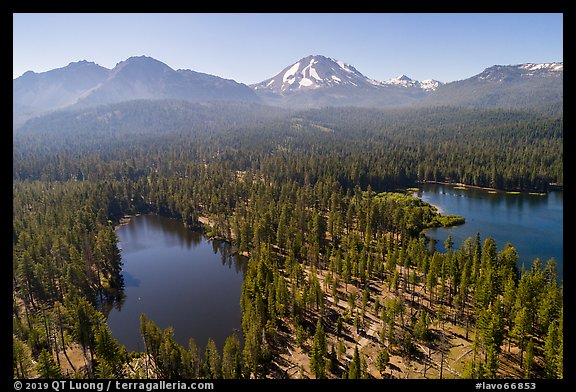 Aerial view of Reflection Lake, Manzanita Lake, and Lassen Peak. Lassen Volcanic National Park (color)