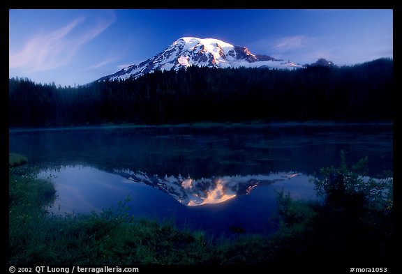 Mt Rainier reflected in Reflection lake at sunrise. Mount Rainier National Park (color)